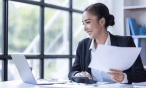 Someone looking at a computer.