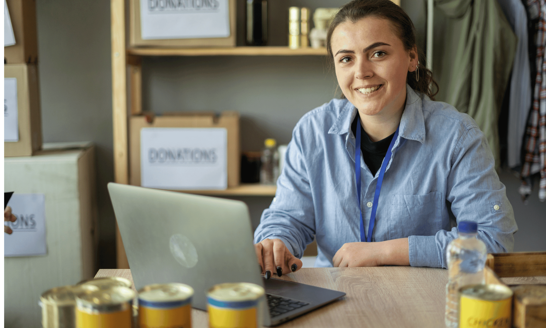 A nonprofit working sitting at a desk.