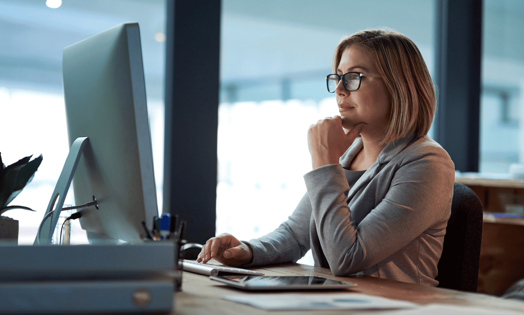 Someone looking at a computer