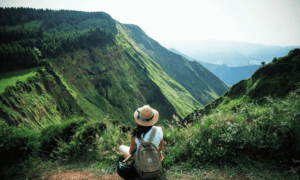 Someone looking out at a valley.