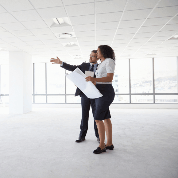 two people looking at real estate.