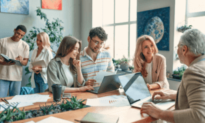 Multiple people looking at laptops.