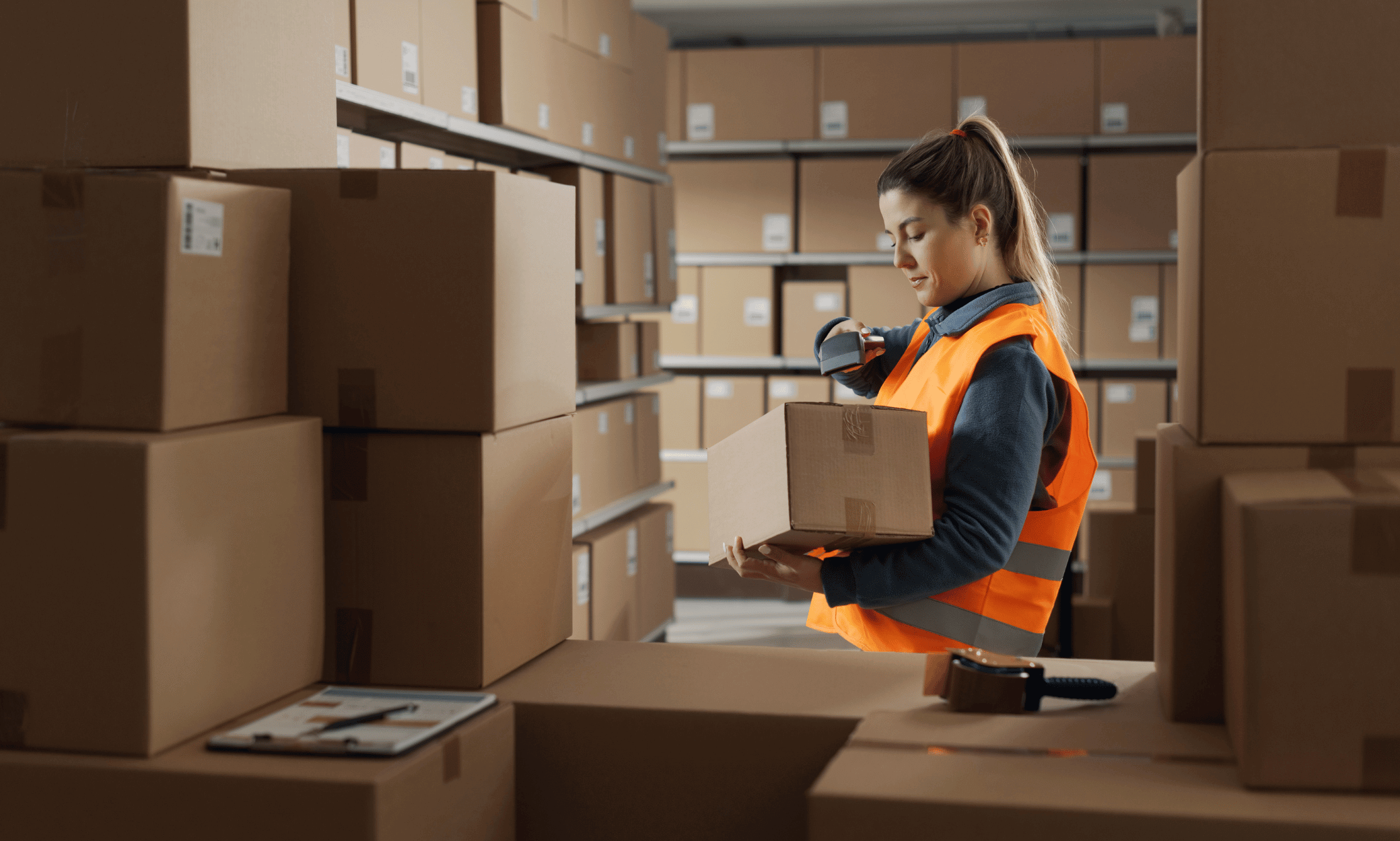 A worker scanning boxes.