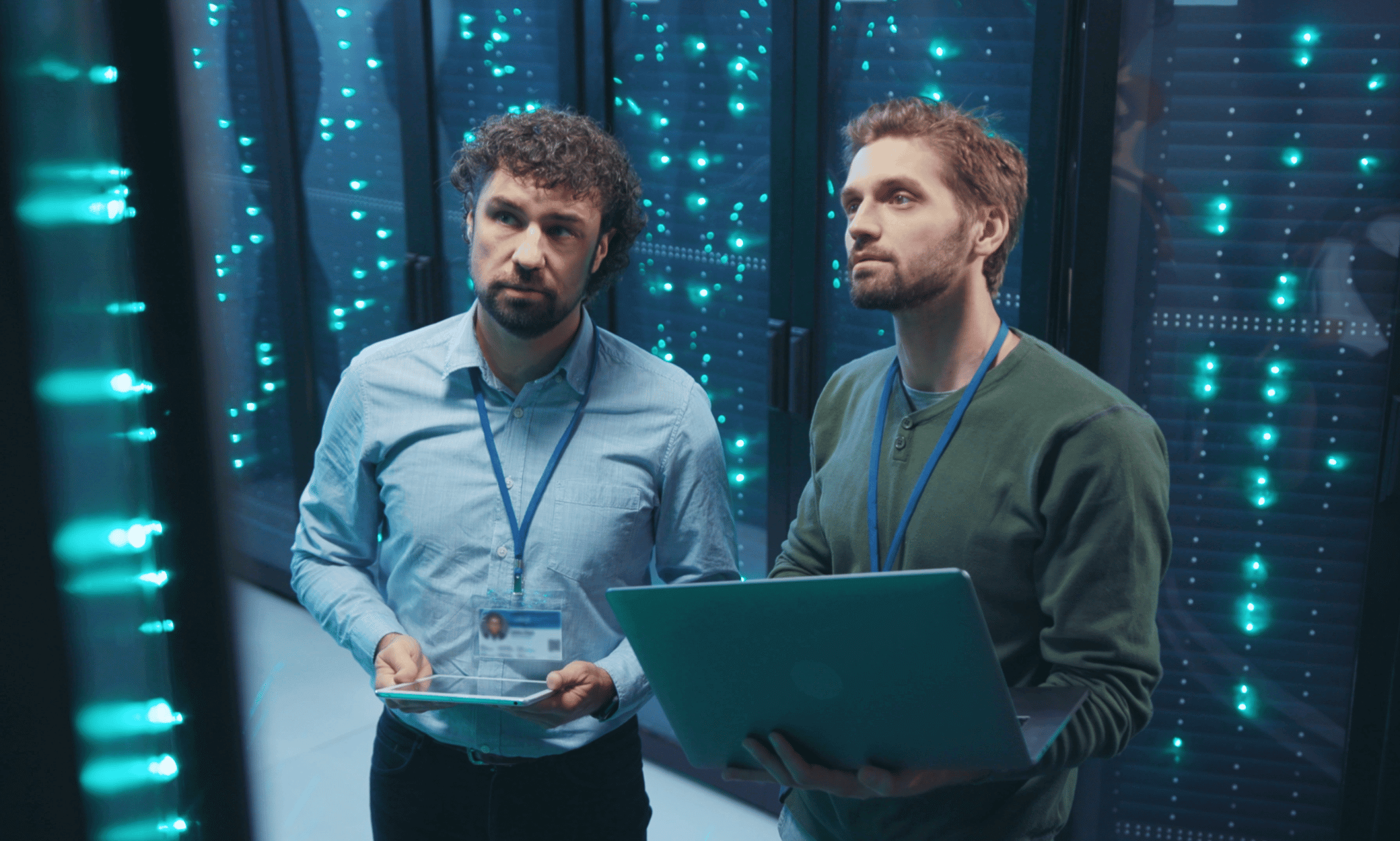 tow people in a data center