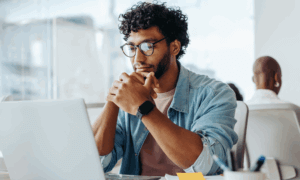 Someone looking at a computer.