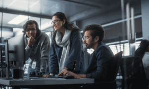 People looking at a computer