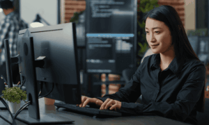 Someone using a laptop.