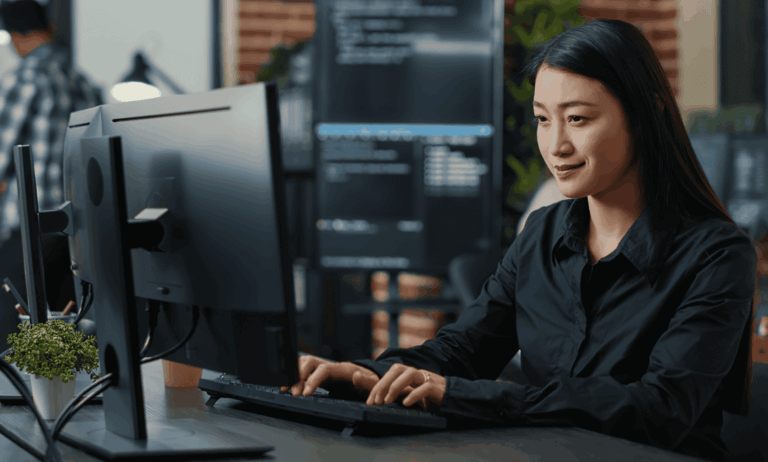 Someone using a laptop.