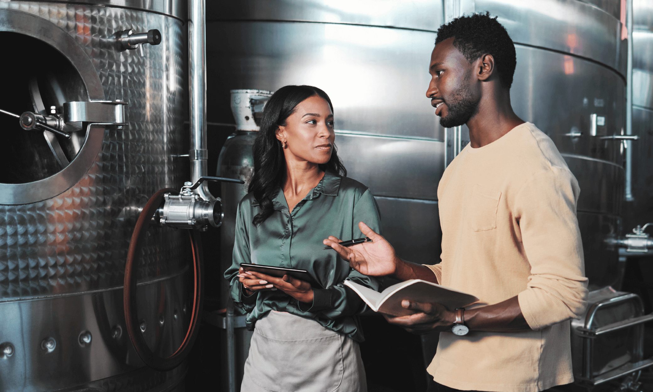 Two people looking at each other.