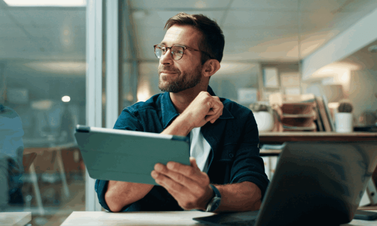 someone holding a tablet