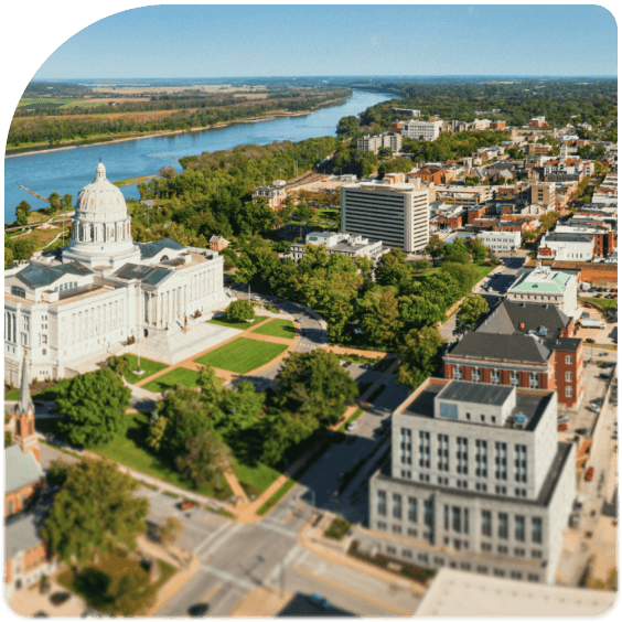 Aerial view of Jefferson City, Missouri. Jefferson City is the capital of the U.S. state of Missouri